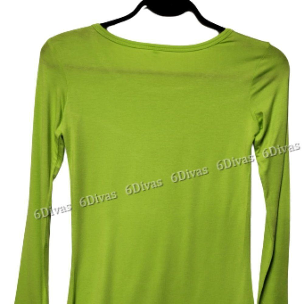 Womens Lime Green Top Basic Blouse Yoga Top Long Sleeve T-Shirt Casual Summer - Picture 4 of 4
